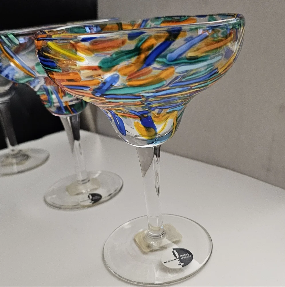 Pier 1 Margarita Glasses Pier 1 Glasses Pier 1 Confetti Glasses Mouth Blown NEW